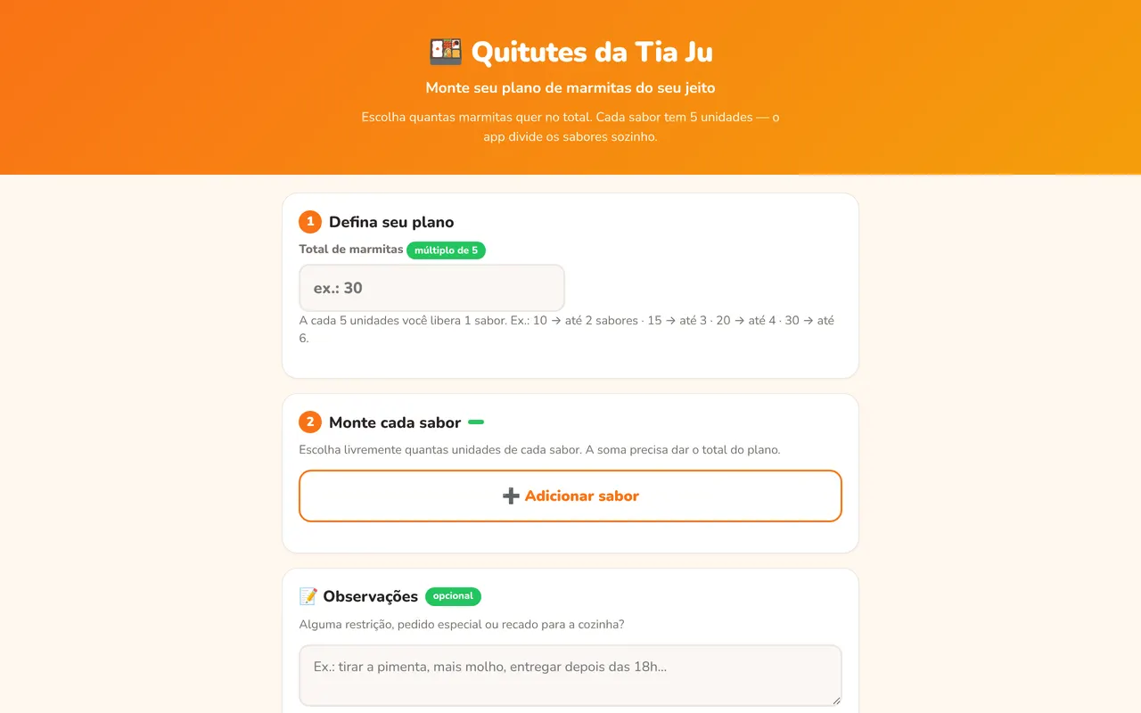 App de pedidos Quitutes da Tia Ju no computador