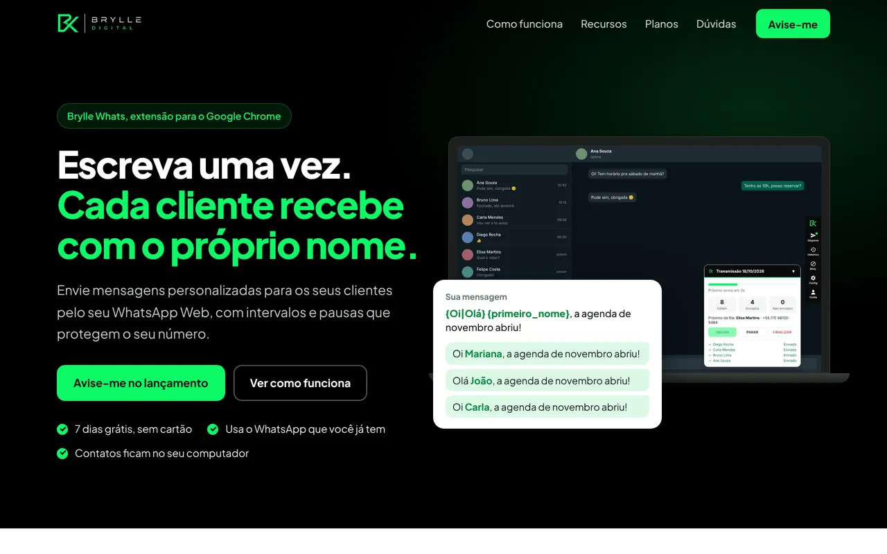 Página de vendas da Brylle Whats no computador